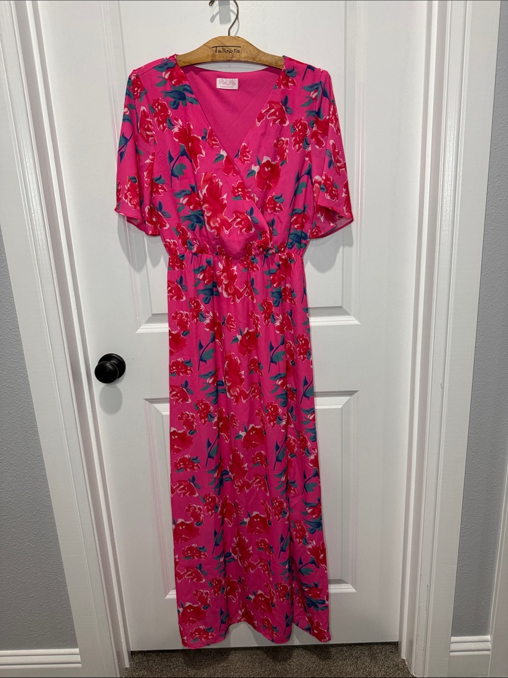 Pink Lily Bright Pink Floral Maxi Dress